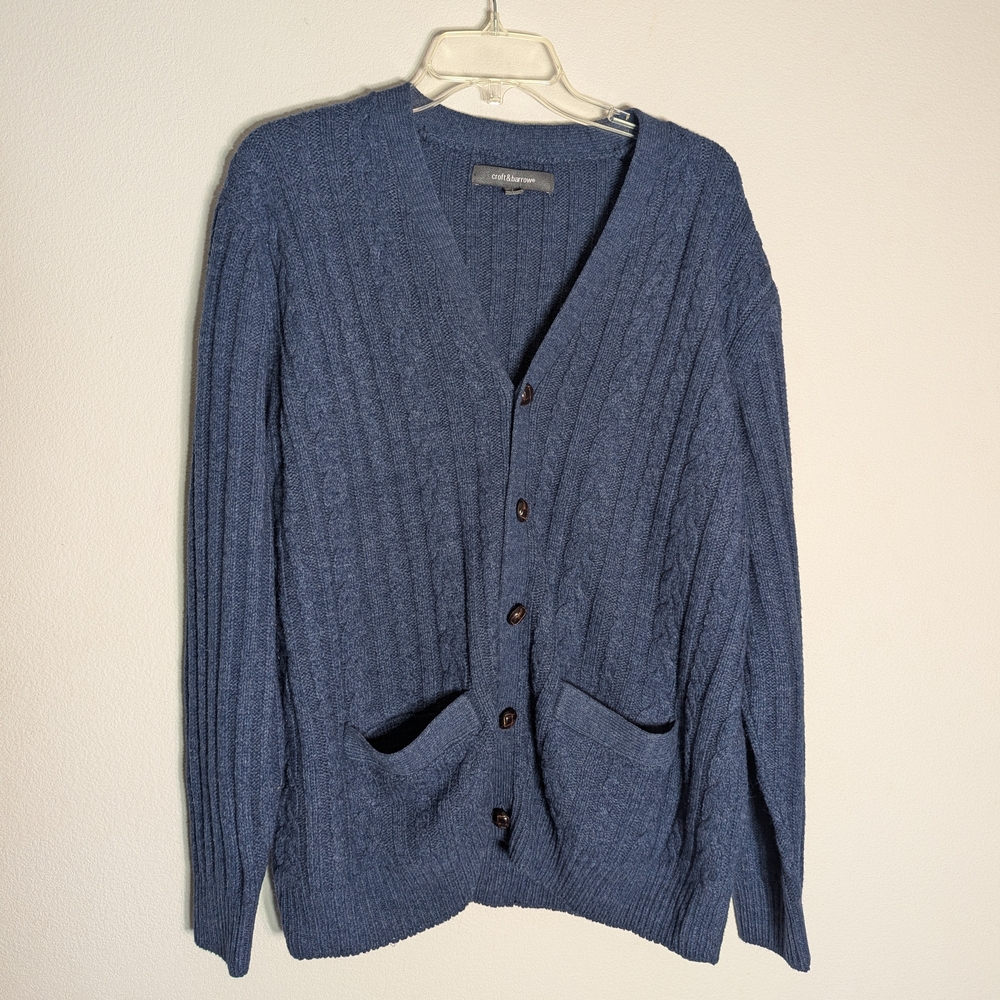 Men's Cable Knit Cardigan Sweater Grandpa Mr Rogers Cosby‎ Preppy Blue Large